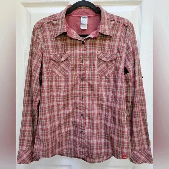 The North Face Women's Long Sleeve Plaid Button Down w/embroidered Flower Size L - Picture 1 of 4